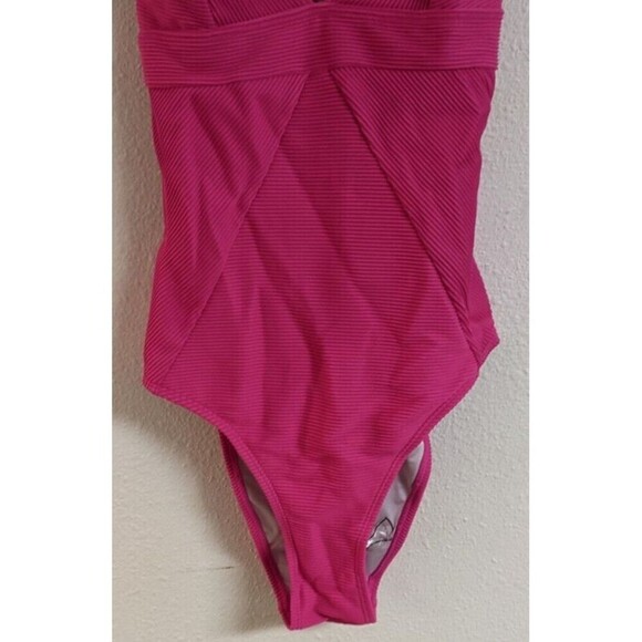 NWT~ CUPSHE Pink Ribbed One Piece "Tummy Contouring" Swimsuit SMALL - Picture 3 of 9